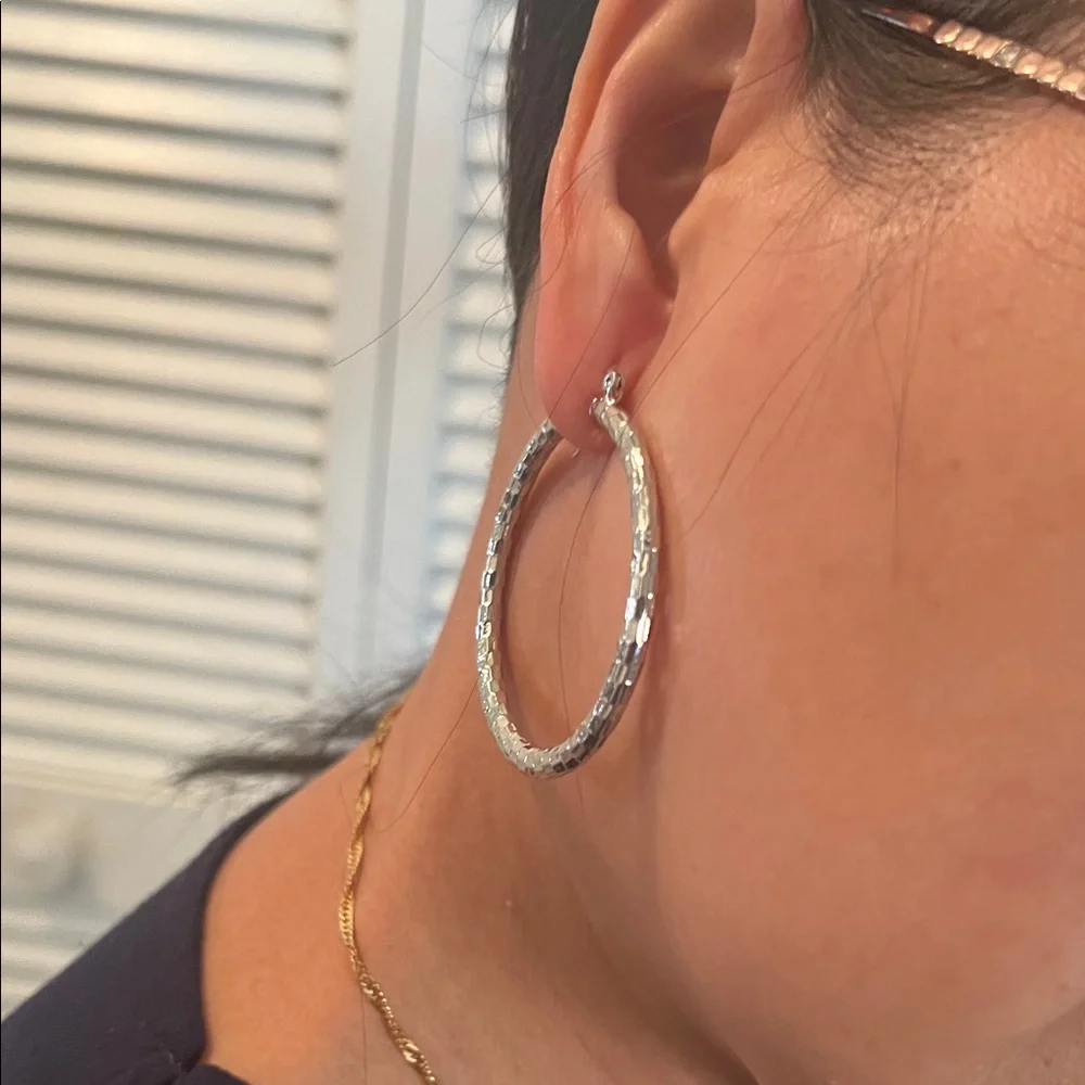 (0365) Elegant S925 Sterling Silver Hoop Earrings “40 mm/50 mm” - Picture 4 of 10